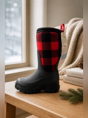 NIB The MUCK Boot Co Toddler/Kids Red Plaid Rugged II Rain Boot - Size C7